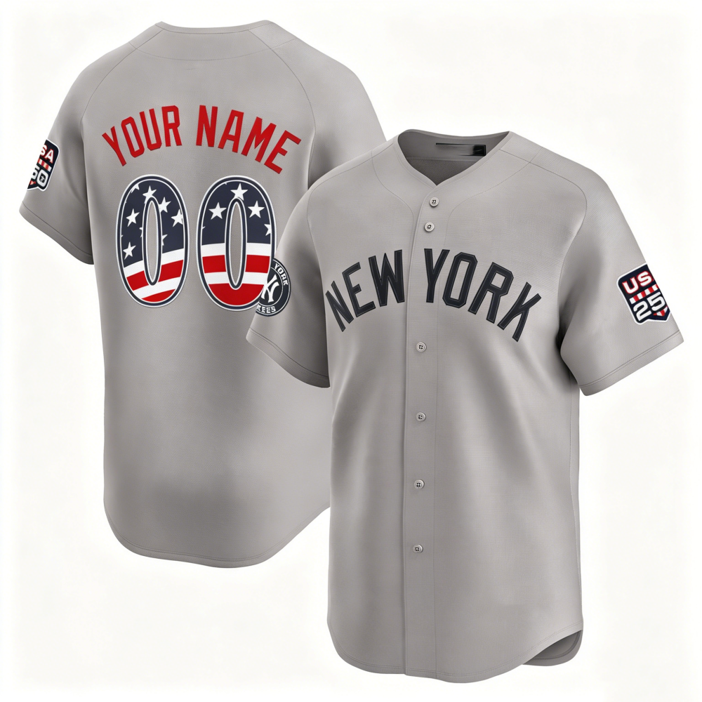Custom New York Yankees Gray USA 250 Fourth of July Limited Baseball Stitched Jersey