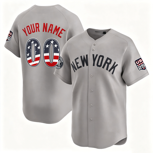 Custom New York Yankees Gray USA 250 Fourth of July Limited Baseball Stitched Jersey
