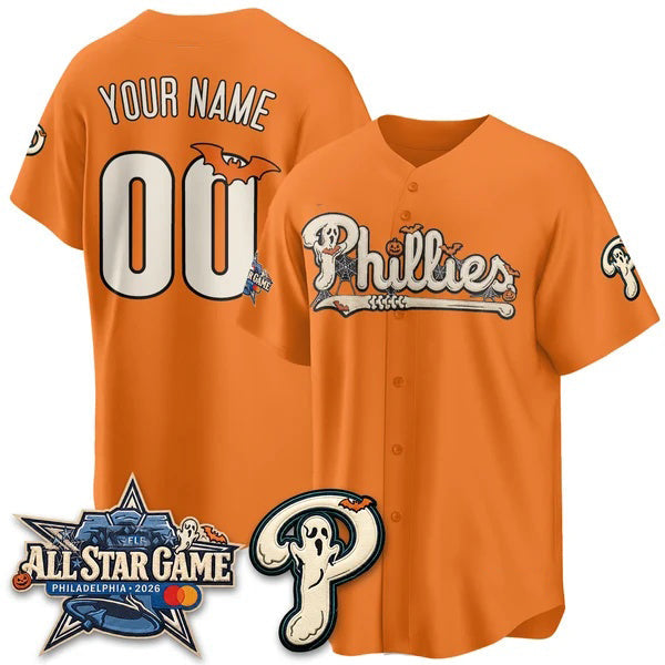 Custom Philadelphia Phillies Orange Puhics Halloween 2026 Vapor Limited Stitched Jersey