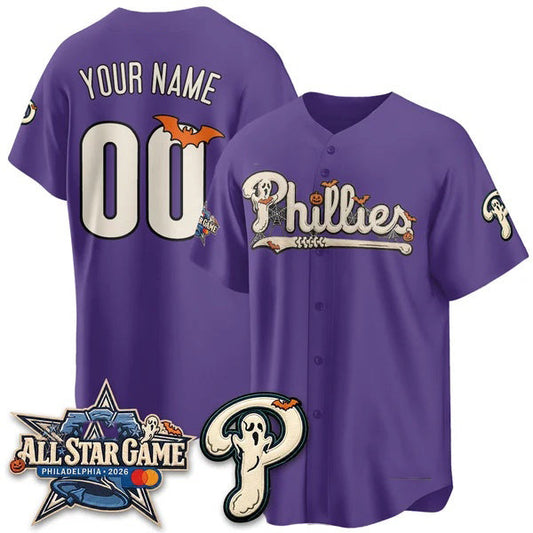 Custom Philadelphia Phillies Purple Puhics Halloween 2026 Vapor Limited Stitched Jersey