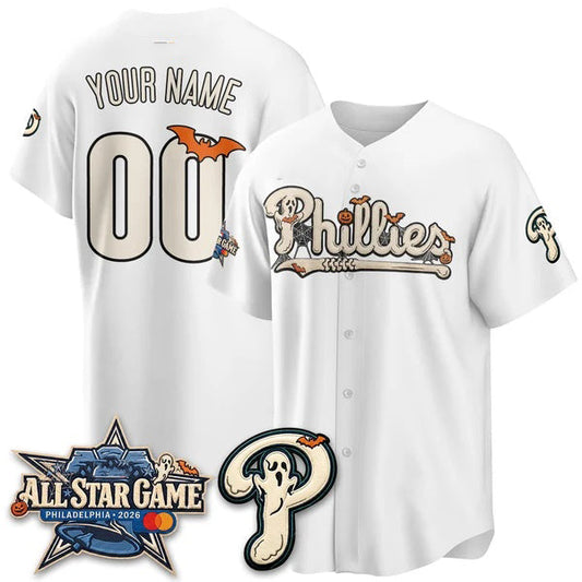 Custom Philadelphia Phillies White Puhics Halloween 2026 Vapor Limited Stitched Jersey