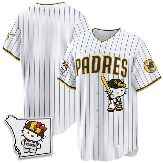 Custom San Diego Padres Pinstripe White Puhics Meow KT Vapor Limited All V2 Stitched Jersey