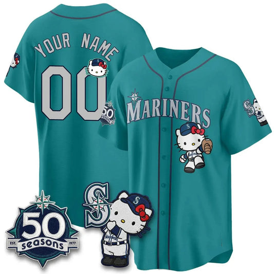 Custom Seattle Mariners x Meow KT Night Aqua Puhics Limited Jersey - All Stitched V2