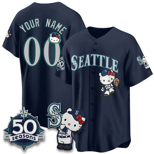 Custom Seattle Mariners x Meow KT Night Navy Puhics Limited Jersey - All Stitched V2