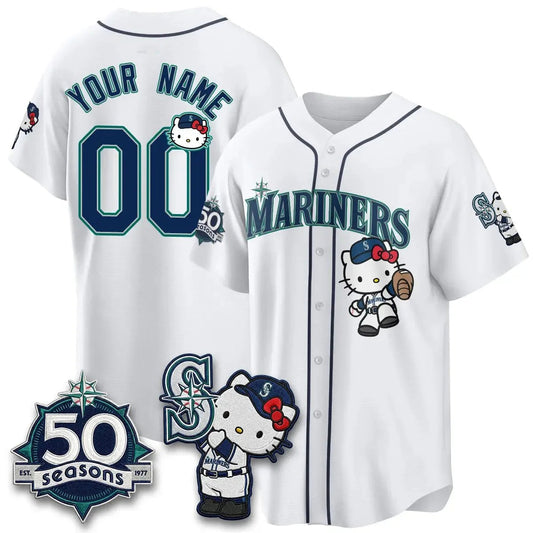 Custom Seattle Mariners x Meow KT Night White Puhics Limited Jersey - All Stitched V2