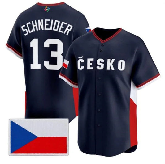 Czech Republic Baseball #13 Martin Schneider Navy 2026 World Baseball Classic Stitched Baseball Jersey