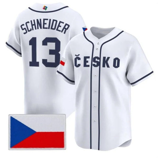 Czech Republic Baseball #13 Martin Schneider White 2026 World Baseball Classic Stitched Baseball Jersey