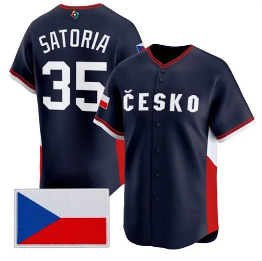 Czech Republic Baseball #35 Ondej Satoria Navy 2026 World Baseball Classic Stitched Baseball Jersey