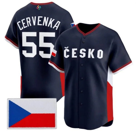 Czech Republic Baseball #55 Martin Cervenka Navy 2026 World Baseball Classic Stitched Baseball Jersey