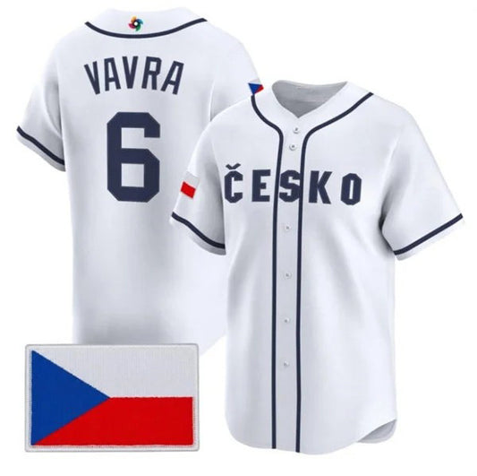 Czech Republic Baseball #6 Terrin Vavra White 2026 World Baseball Classic Stitched Baseball Jersey