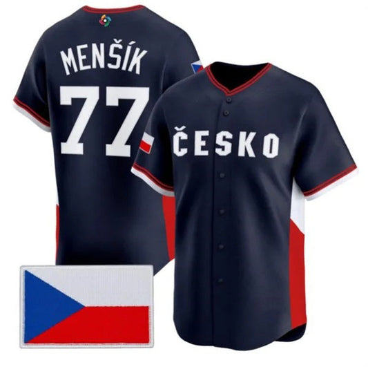 Czech Republic Baseball #77 Vojtch Menk Navy 2026 World Baseball Classic Stitched Baseball Jersey