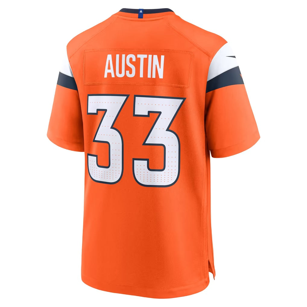 D.Broncos #33 Brent Austin Orange Team Game Football Jersey