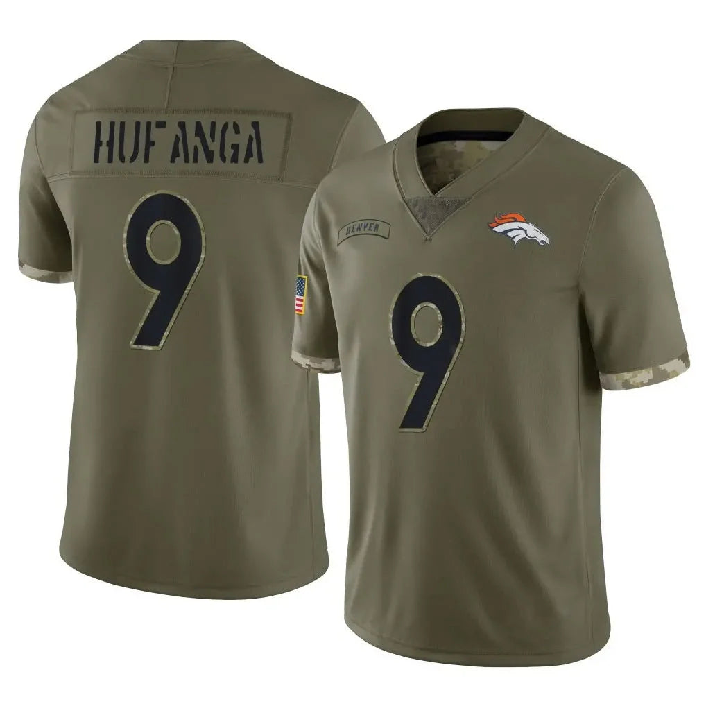 D.Broncos #9 Talanoa Hufanga Olive Salute To Service Limited Football Jersey