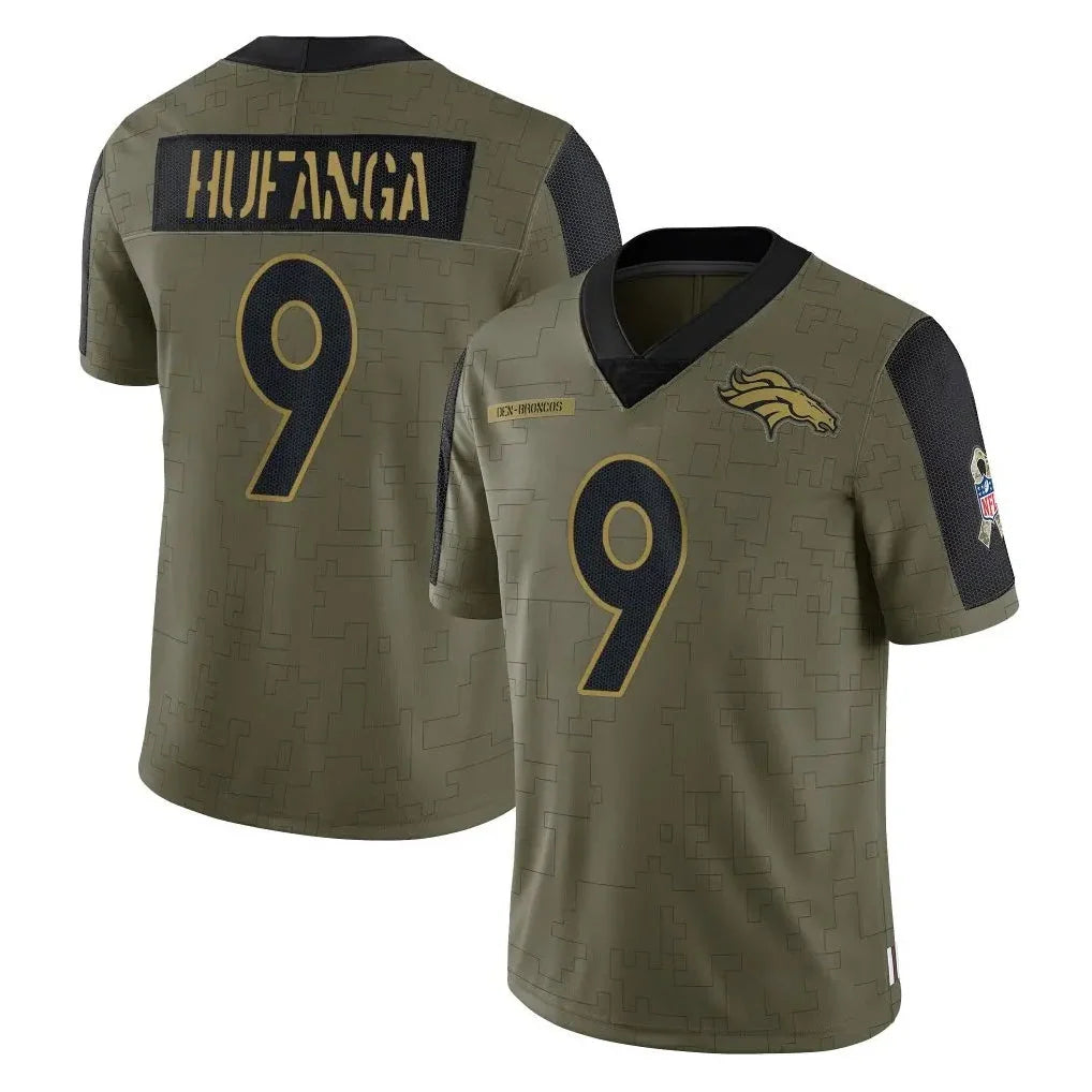 D.Broncos #9 Talanoa Hufanga Olive Salute To Service Limited Stitched Football Jersey