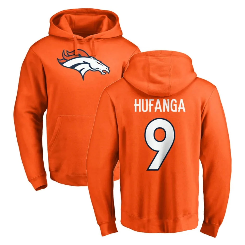 D.Broncos #9 Talanoa Hufanga Orange Pullover Hoodie Football Jersey