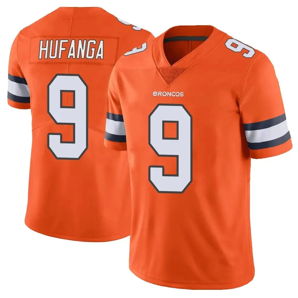 D.Broncos #9 Talanoa Hufanga Orange Vapor Limited Stitched Football Jersey
