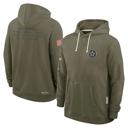 D.Cowboys Olive 2025 Salute to Service Sideline Standard Issue Dri-FIT Hoodie Stitched American Football Jerseys
