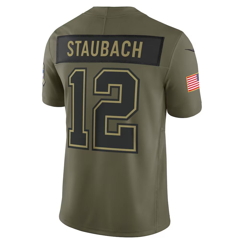 D.Cowboys #12 Roger Staubach Olive 2025 Salute to Service Retired Limited American Football Jersey