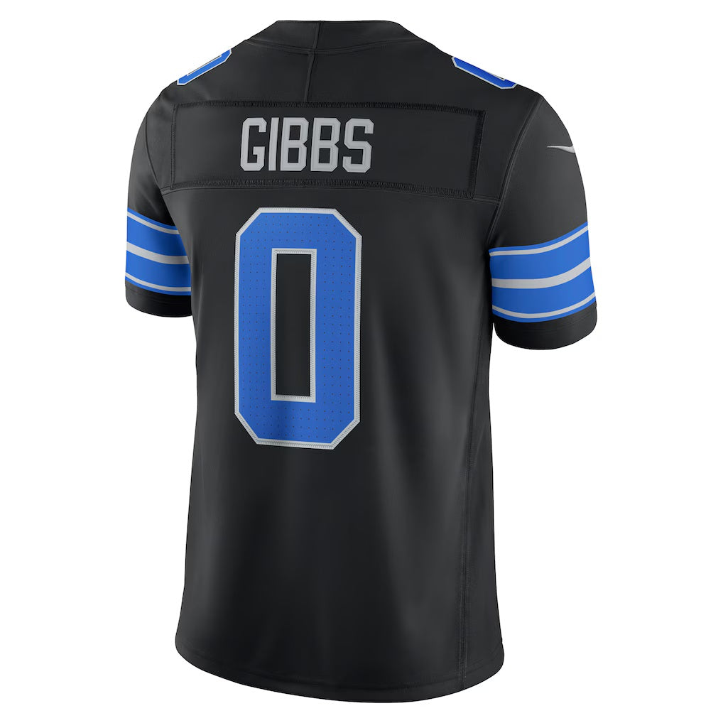 D.Lions #0 Jahmyr Gibbs Black Alternate Vapor F.U.S.E. Stitched Limited Football Jersey