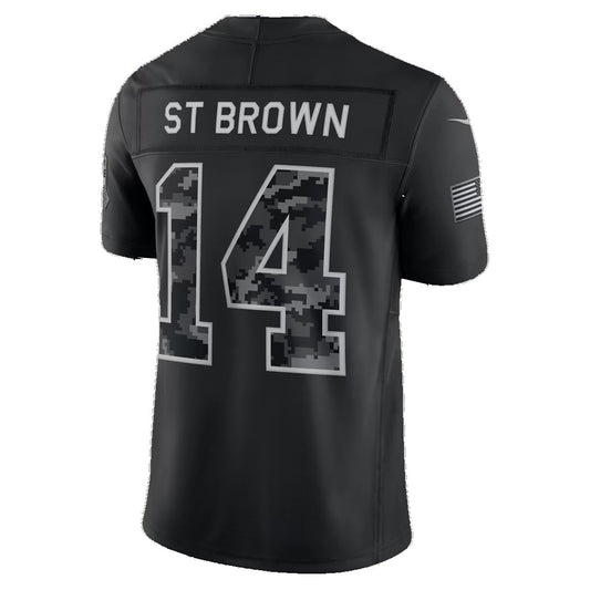 D.Lions #14 Amon-Ra St. Brown Black 2026 Salute to Service Stitched Limited Football Jersey