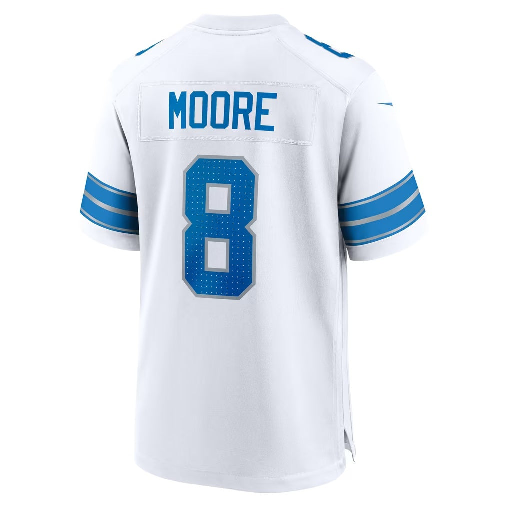 D.Lions #8 Derrick Moore White Game Football Jersey