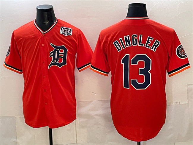 Detroit Tigers #13 Dillon Dingler Orange 2026 Alternate USA 250' Patch Vapor Premier Limited Stitched Baseball Jersey