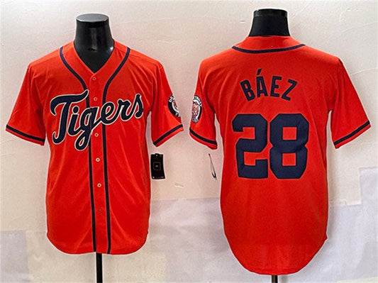 Detroit Tigers #28 Javier Báez Orange With Patch Cool Base Stitched Baseball Jersey