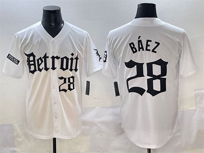 Detroit Tigers #28 Javier Báez White 'Motor Gothic Edition' Vapor Premier Limited Stitched Baseball Jersey