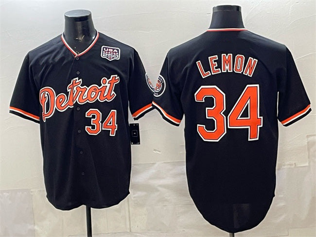 Detroit Tigers #34 Chet Lemon Black 2026 Alternate USA 250' Patch Vapor Premier Limited Stitched Baseball Jersey