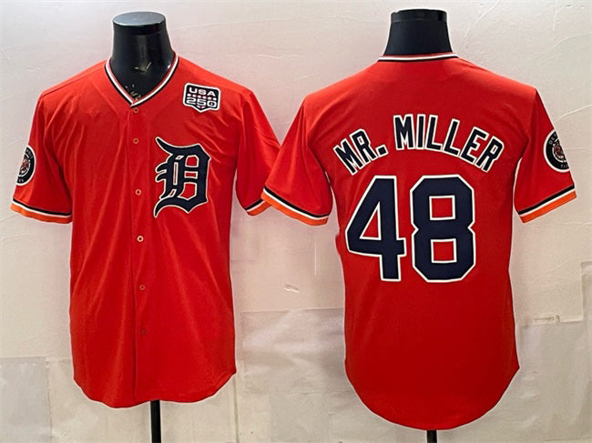 Detroit Tigers #48 Mr. Miller Orange 2026 Alternate USA 250' Patch Vapor Premier Limited Stitched Baseball Jersey