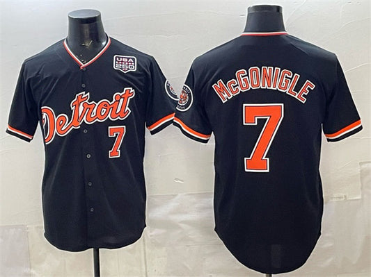Detroit Tigers #7 Kevin McGonigle Black 2026 Alternate USA 250' Patch Vapor Premier Limited Stitched Baseball Jersey
