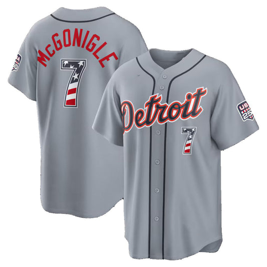 Detroit Tigers #7 Kevin McGonigle Gray USA 250 Fourth of July Road Stadium Jersey