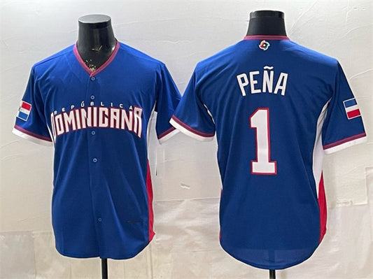 Dominican Republic Baseball #1 Jeremy Pena Royal 2026 World Baseball Classic Road Stadium Stitched Baseball Jersey
