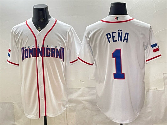 Dominican Republic Baseball #1 Jeremy Pena White 2026 World Baseball Classic Home Stadium Stitched Baseball Jersey
