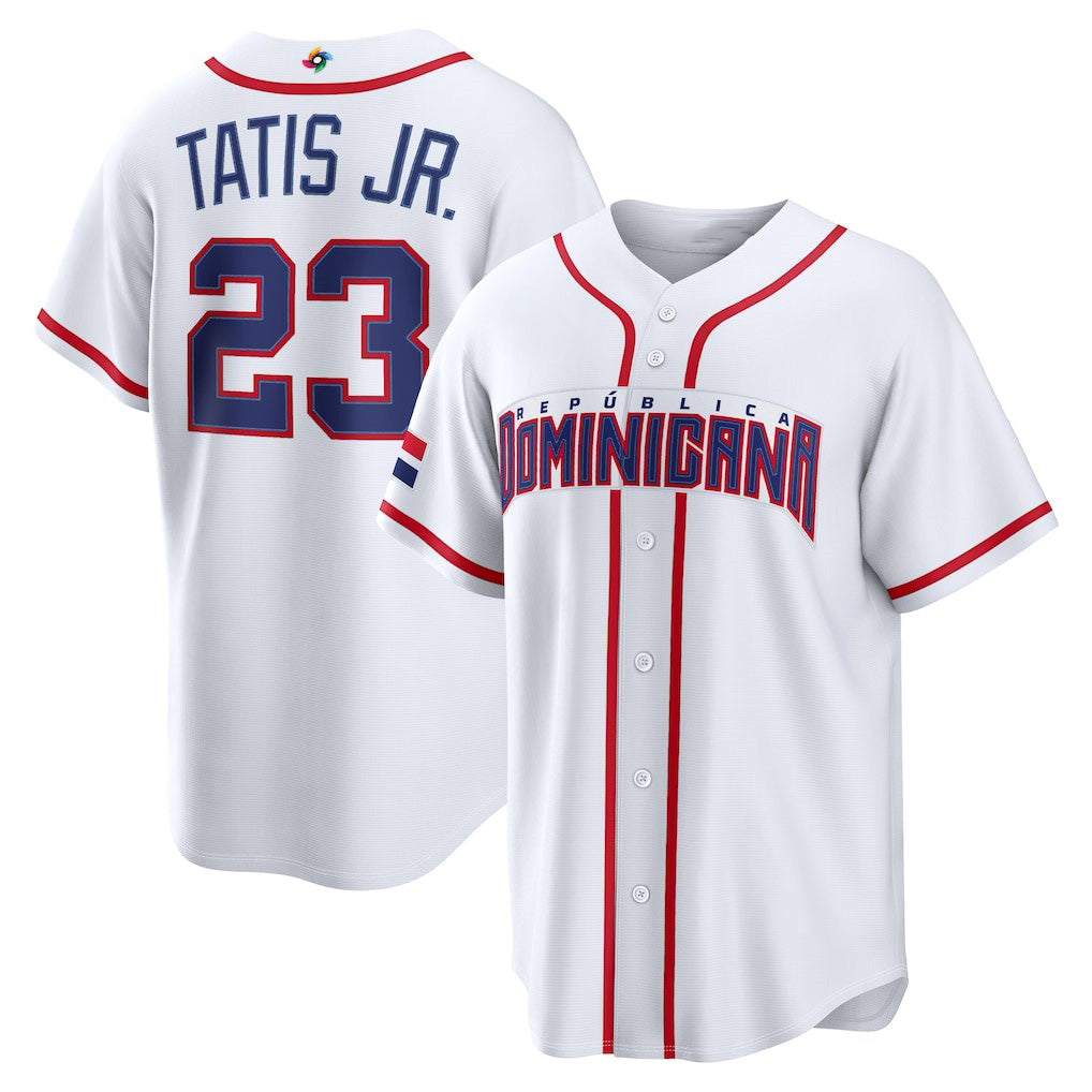 Dominican Republic Baseball #23 Fernando Tatis Jr. 2026 World Baseball Classic Home Stadium Jersey - White Baseball Jersey Puhics
