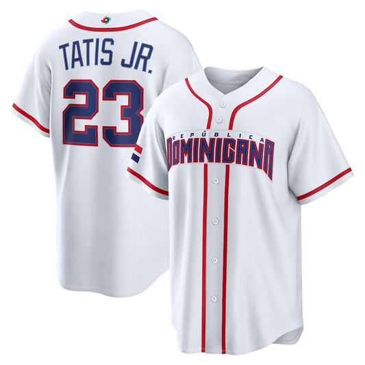 Dominican Republic Baseball #23 Fernando Tatis Jr. 2026 World Baseball Classic Home Stadium Jersey - White Baseball Jersey Puhics