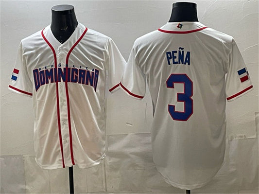 Dominican Republic Baseball #3 Jeremy Pena White 2026 World Baseball Classic Home Stadium Stitched Baseball Jersey