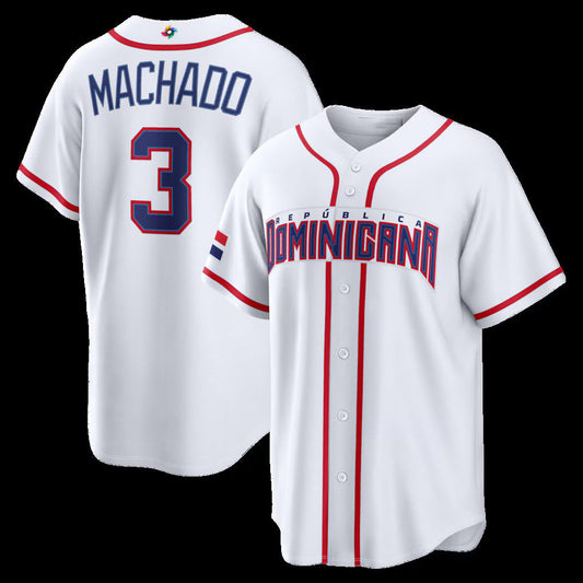 Dominican Republic Baseball #3 Manny Machado 2026 World Baseball Classic Home Stadium Jersey - White Baseball Jersey Puhics