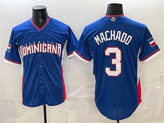 Dominican Republic Baseball #3 Manny Machado Royal 2026 World Baseball Classic Road Stadium Stitched Baseball Jersey