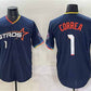Houston Astros #1 Carlos Correa Navy 2025 City Connect With Texas Patch Limited Stitched Baseball Jersey