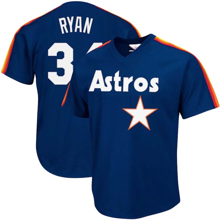 Houston Astros #34 Nolan Ryan Mitchell & Ness Cooperstown Collection Big & Tall Mesh Batting Practice Jersey - Navy Baseball Stitched Jerseys