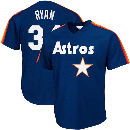 Houston Astros #34 Nolan Ryan Mitchell & Ness Cooperstown Collection Big & Tall Mesh Batting Practice Jersey - Navy Baseball Stitched Jerseys