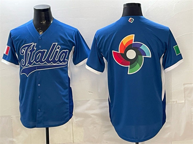 Italy Baseball Blue 2026 World Baseball Classic Big Logo Home Stadium Stitched Baseball Jersey