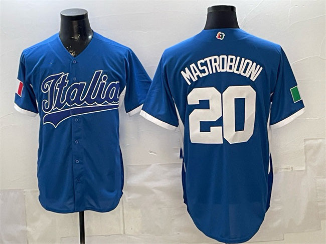 Italy Baseball #20 Miles Mastrobuoni Blue 2026 World Baseball Classic Home Stadium Stitched Baseball Jersey