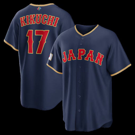 Japan Baseball #17 Yusei Kikuchi 2026 World Baseball Classic Road Stadium Jersey - Navy Baseball Jersey Puhics