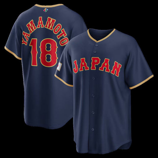 Japan Baseball #18 Yoshinobu Yamamoto 2026 World Baseball Classic Road Stadium Jersey - Navy Baseball Jersey Puhics