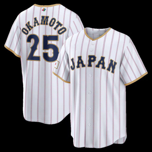 Japan Baseball #25 Kazuma Okamoto 2026 World Baseball Classic Home Stadium Jersey - White Baseball Jersey Puhics