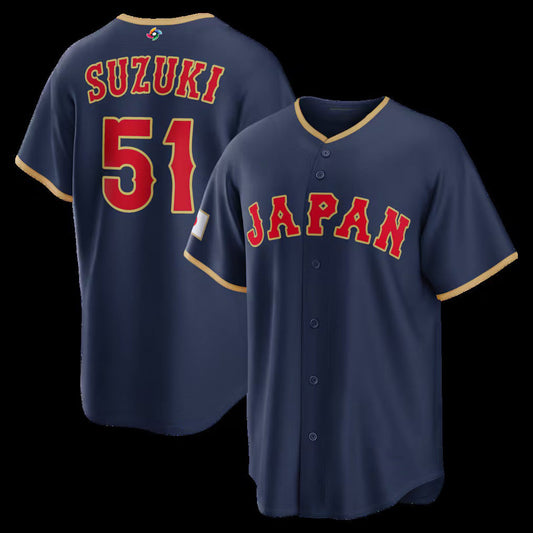 Japan Baseball #51 Seiya Suzuki 2026 World Baseball Classic Road Stadium Jersey - Navy Baseball Jersey Puhics
