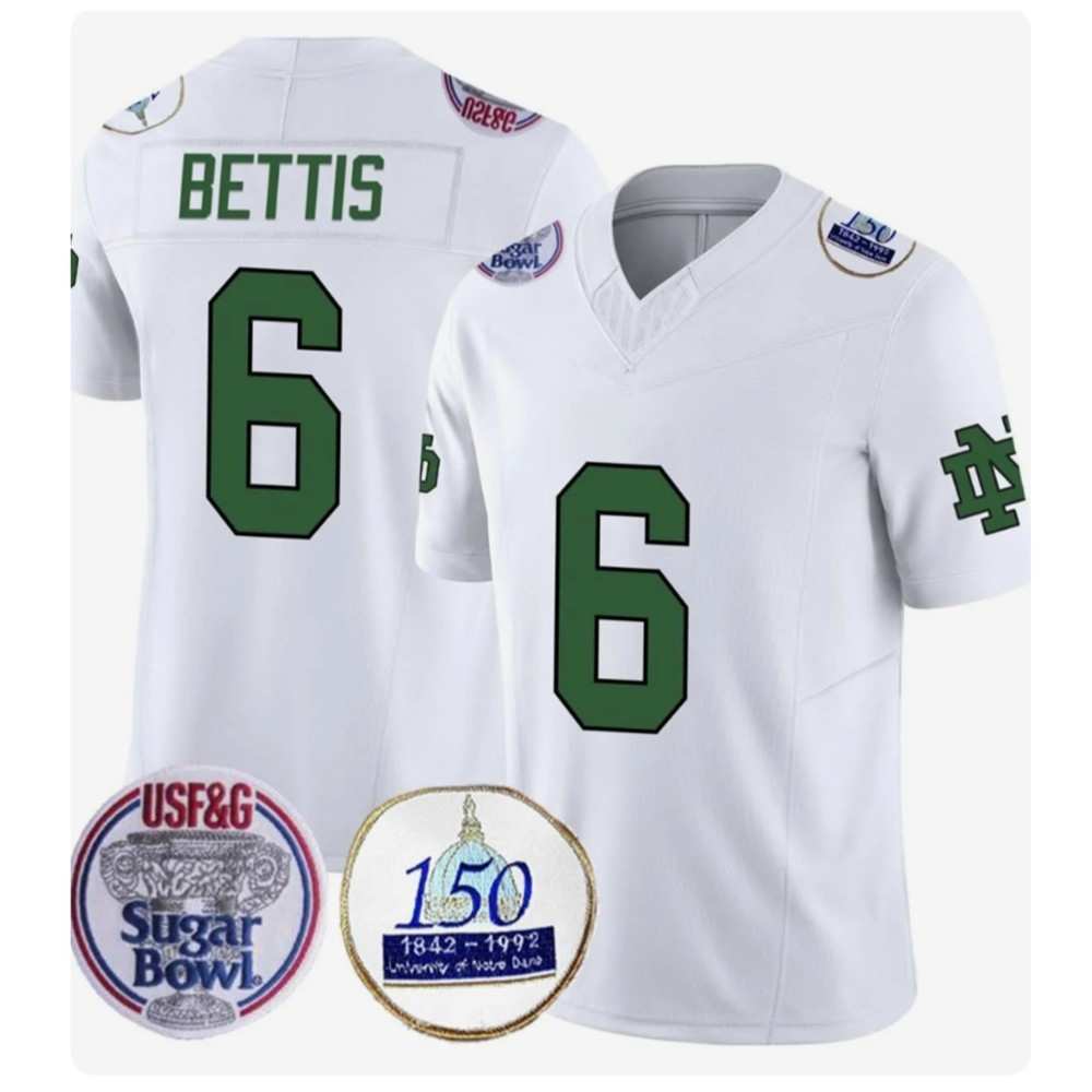 Jerome Bettis ND 1992 Sugar Bowl Patch White Jersey