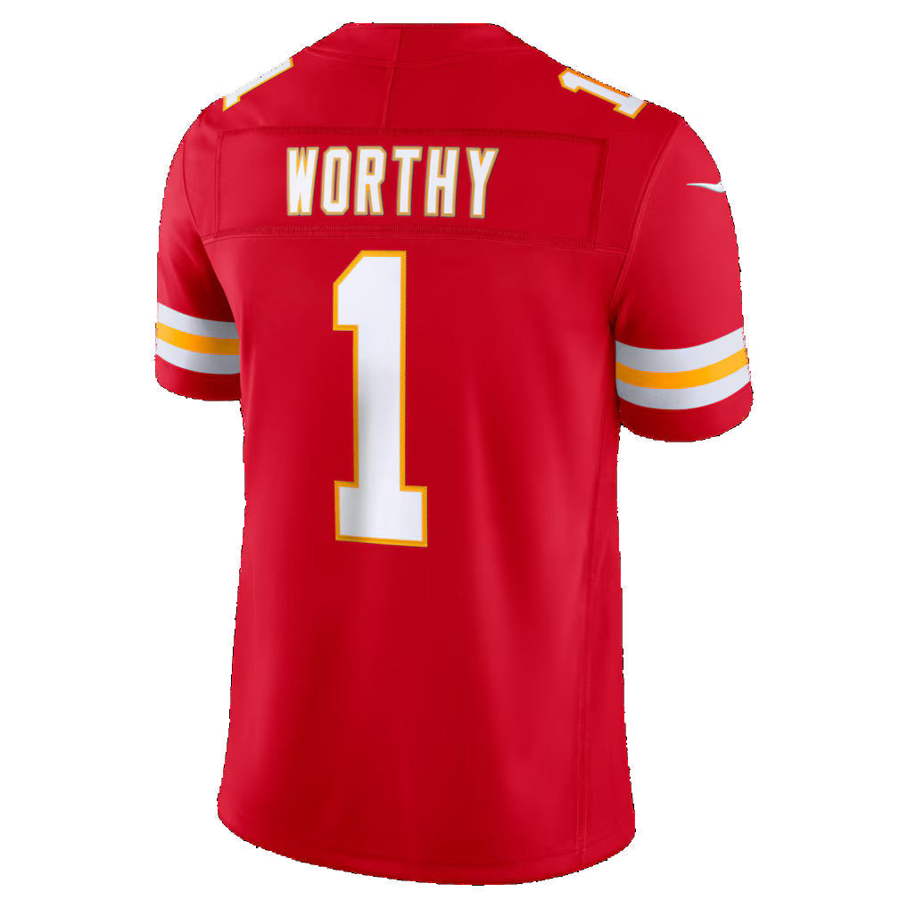 KC.Chiefs #1 Xavier Worthy Red Team Vapor F.U.S.E. Stitched Limited Football Jersey